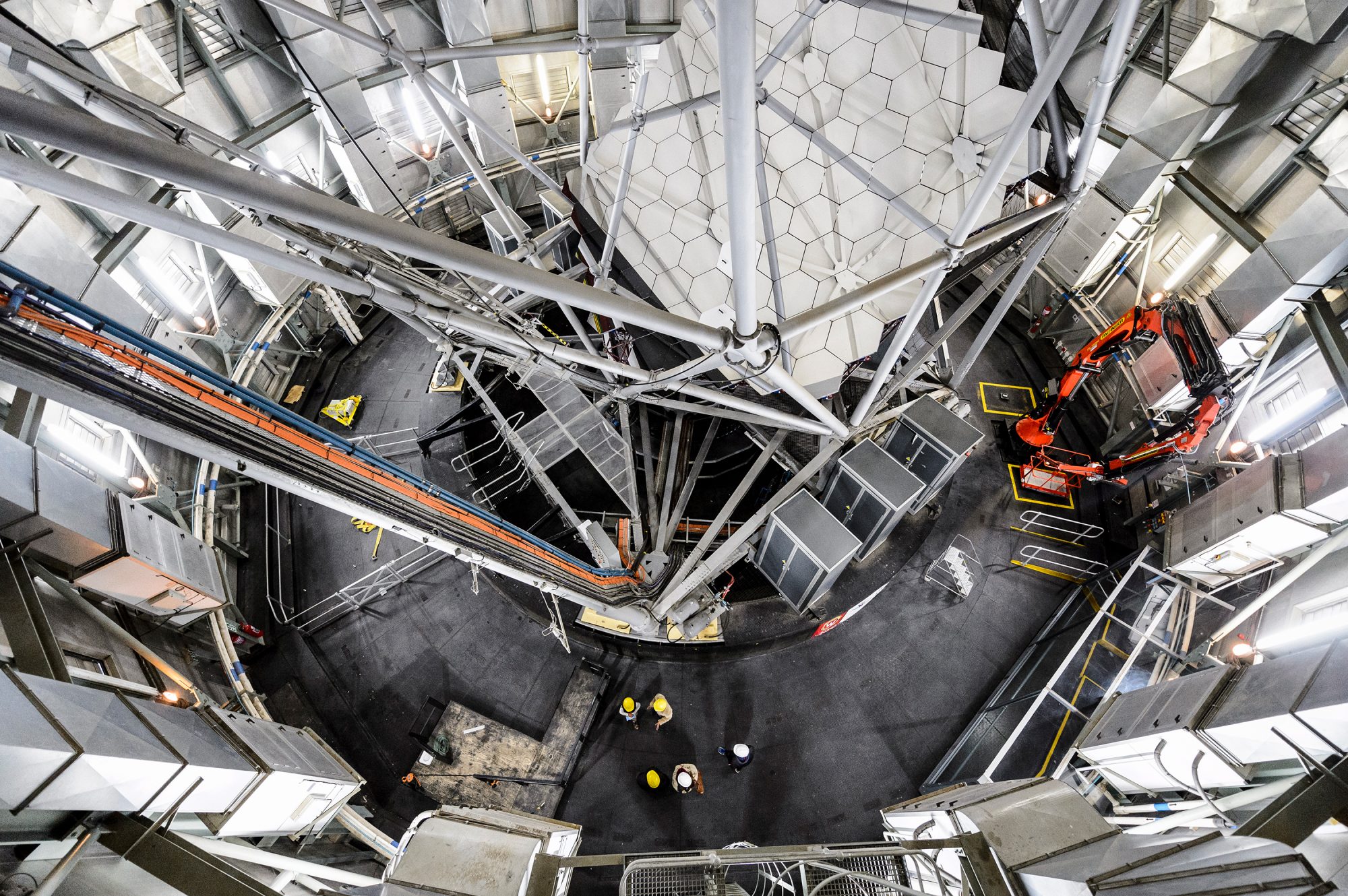 Interior shot of the SALT from above, looking down showing a structure of struts.